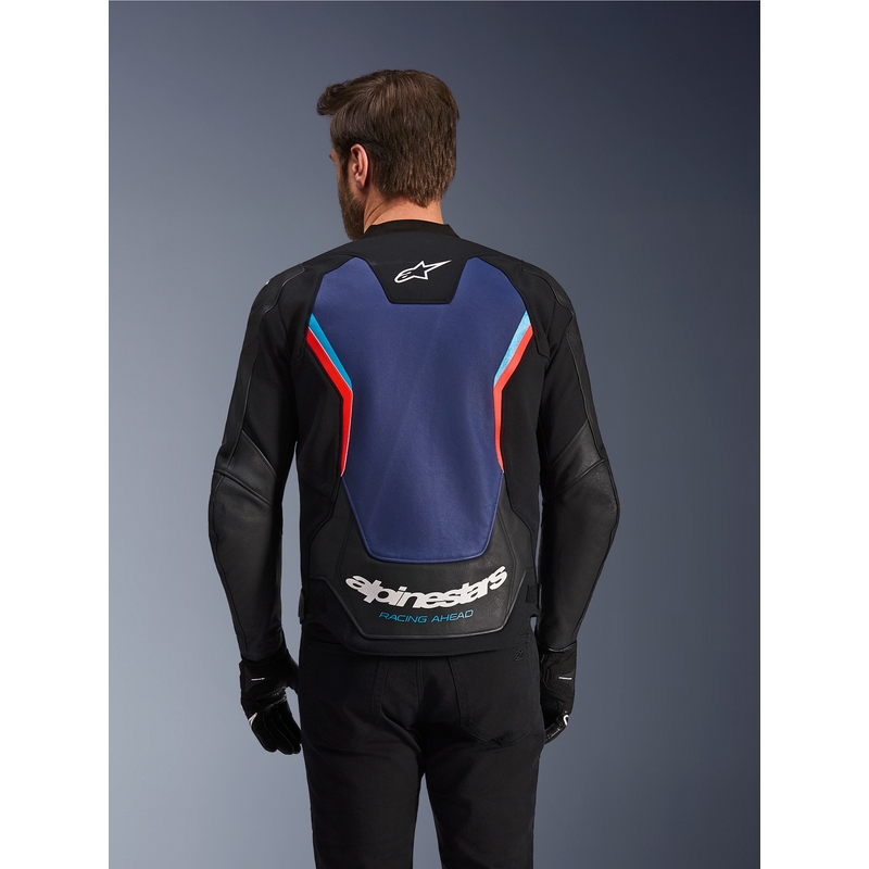 Alpinestars GP Force V2 lædermotorcykeljakke sort-blå-fluo rød