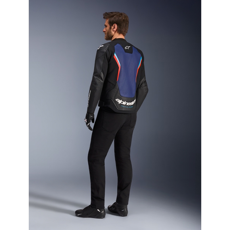Alpinestars GP Force V2 lædermotorcykeljakke sort-blå-fluo rød