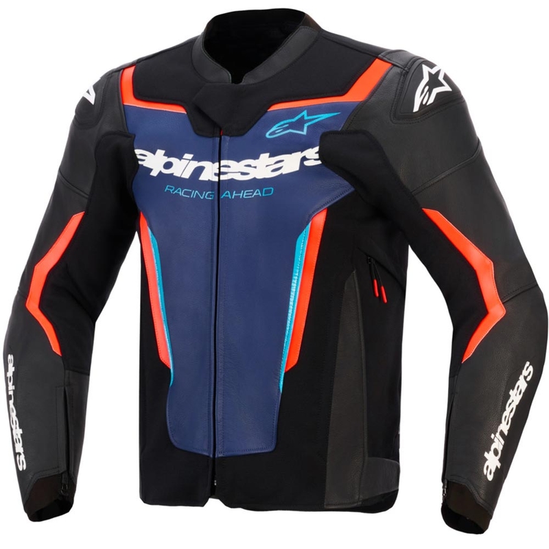 Alpinestars GP Force V2 lædermotorcykeljakke sort-blå-fluo rød