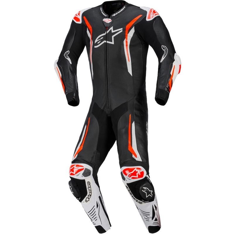Alpinestars GP TECH V5 læder motorcykeldragt sort-hvid-fluo rød