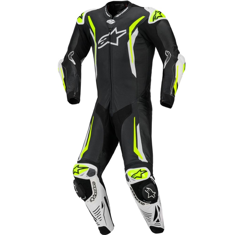 Alpinestars GP TECH V5 heldragt i læder, sort-hvid-fluo gul