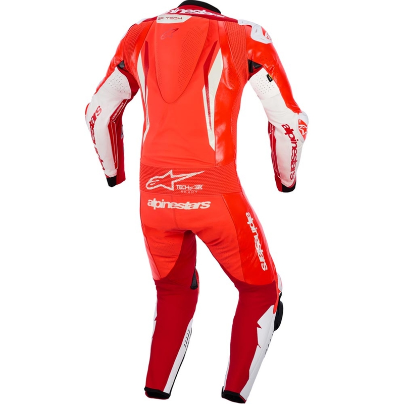 Alpinestars GP TECH V5 heldragt i læder, fluo rød-rød-hvid