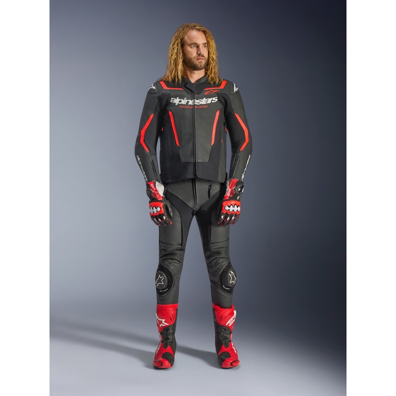 Alpinestars GP Force V2 lædermotorcykeljakke sort-fluo rød-hvid