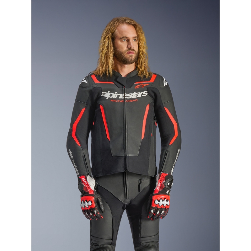 Alpinestars GP Force V2 lædermotorcykeljakke sort-fluo rød-hvid