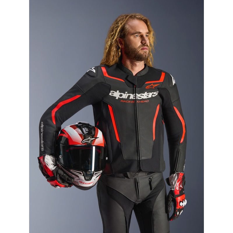 Alpinestars GP Force V2 lædermotorcykeljakke sort-fluo rød-hvid