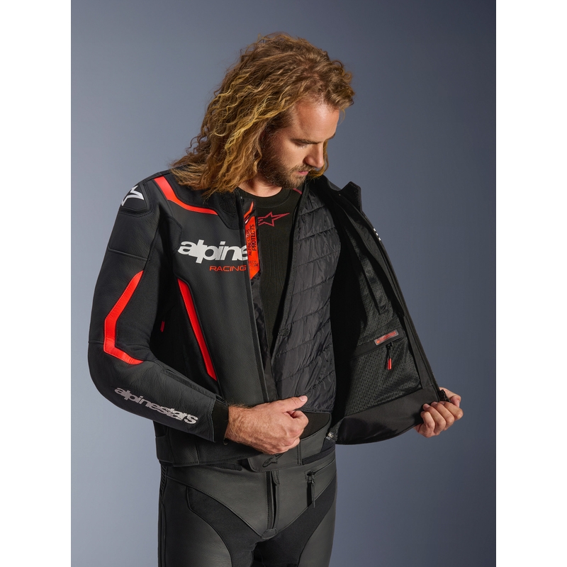 Alpinestars GP Force V2 lædermotorcykeljakke sort-fluo rød-hvid