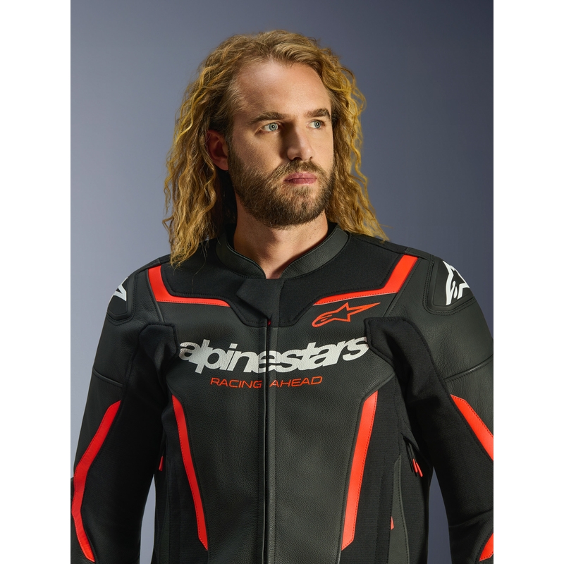 Alpinestars GP Force V2 lædermotorcykeljakke sort-fluo rød-hvid