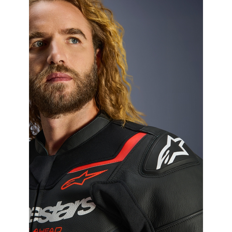 Alpinestars GP Force V2 lædermotorcykeljakke sort-fluo rød-hvid