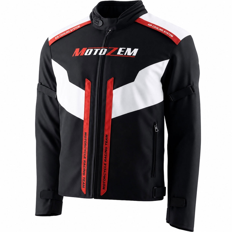 Motozem Team 2 motorcykeljakke sort-hvid