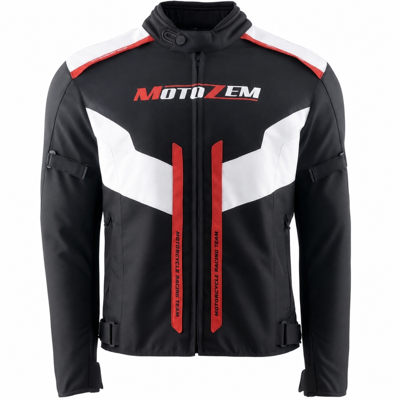 Motozem Team 2 motorcykeljakke sort-hvid