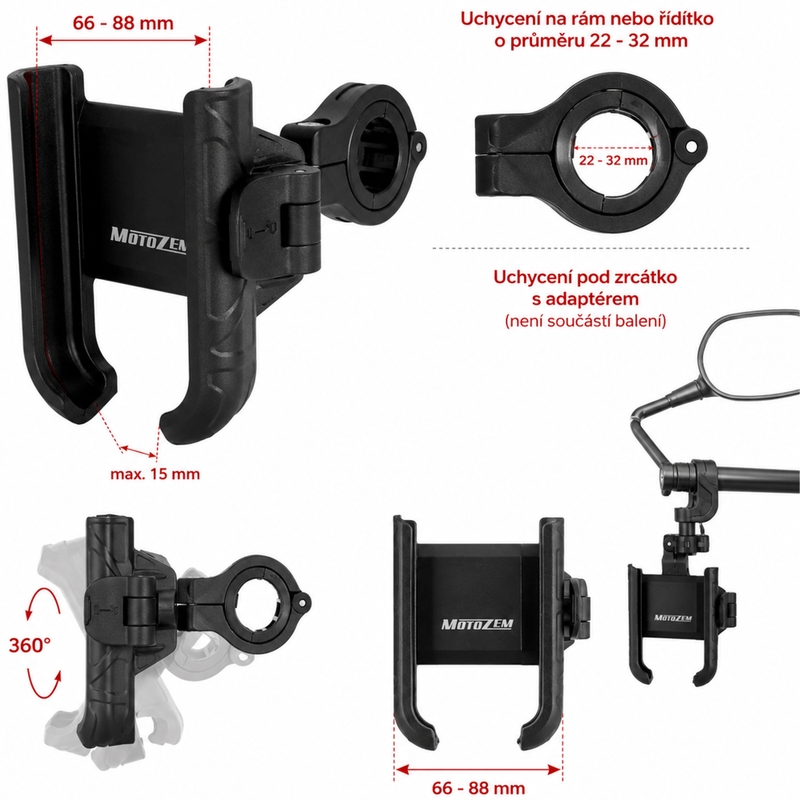 MotoZem ISO mobiltelefonholder sort
