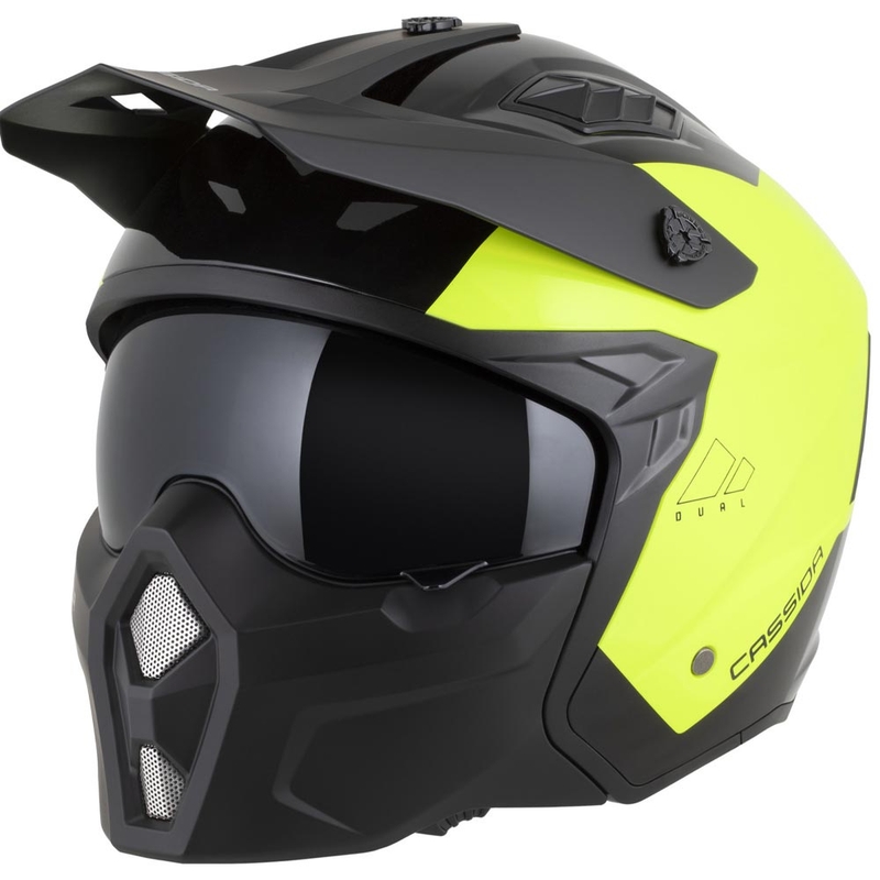 Modulær motorcykelhjelm Cassida Cross Country Dual fluo gul-sort