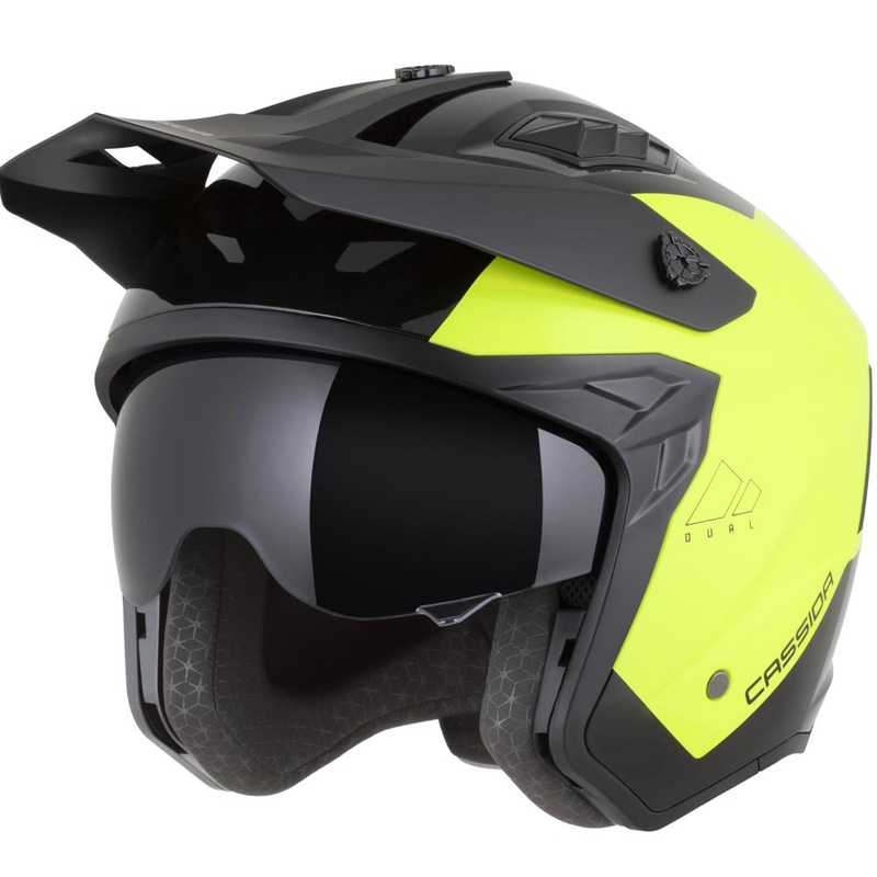 Modulær motorcykelhjelm Cassida Cross Country Dual fluo gul-sort