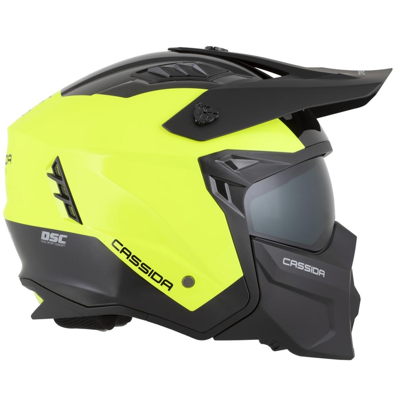 Modulær motorcykelhjelm Cassida Cross Country Dual fluo gul-sort