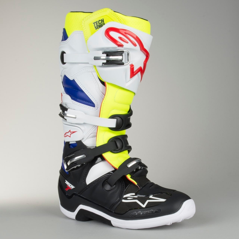 Boty na motorku Alpinestars Tech 7 bílo-černo-modro-červeno-fluo žluté