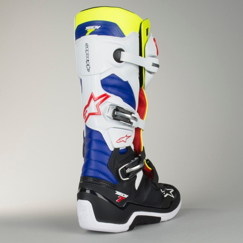 Boty na motorku Alpinestars Tech 7 bílo-černo-modro-červeno-fluo žluté