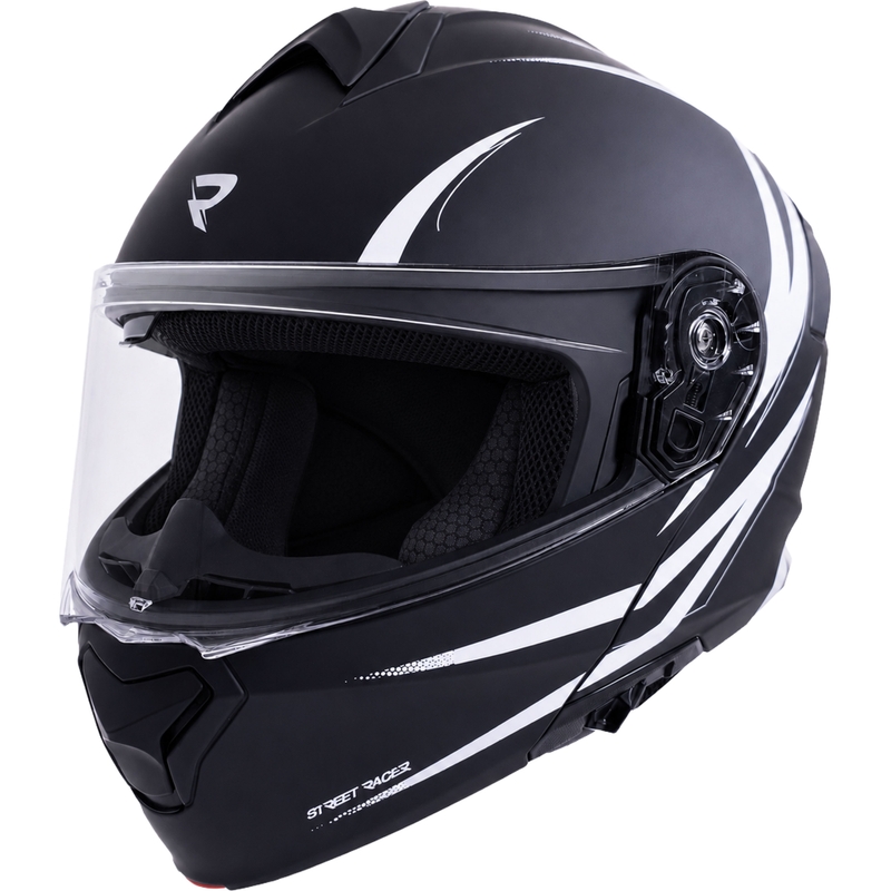 Flip-up motorcykelhjelm Street Racer Fury mat sort-hvid - prøve