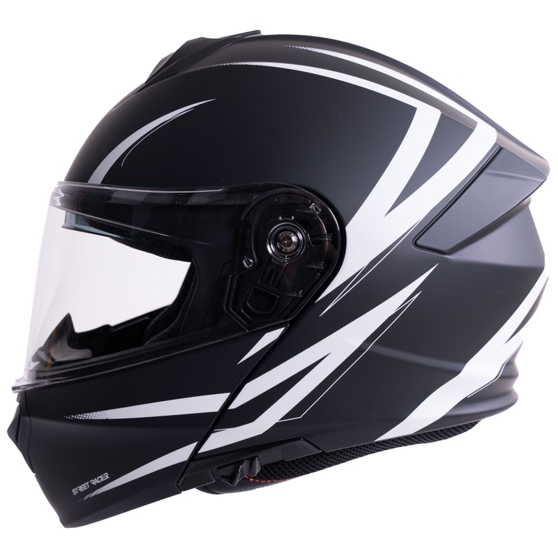 Flip-up motorcykelhjelm Street Racer Fury mat sort-hvid - prøve