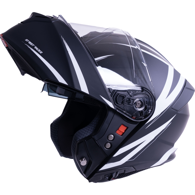 Flip-up motorcykelhjelm Street Racer Fury mat sort-hvid - prøve