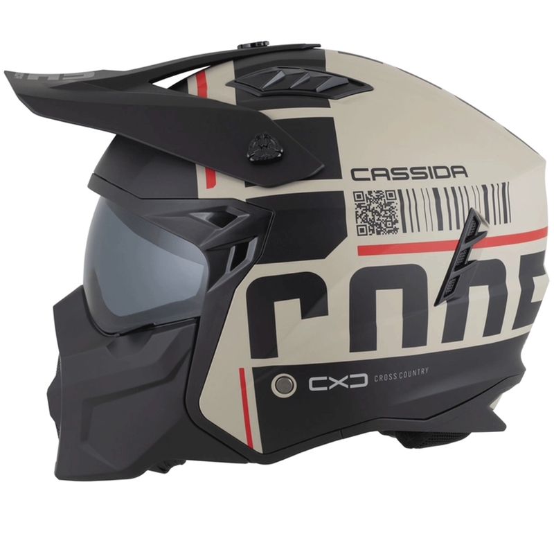 Modulær motorcykelhjelm Cassida Cross Country Code mat sand-sort-rød
