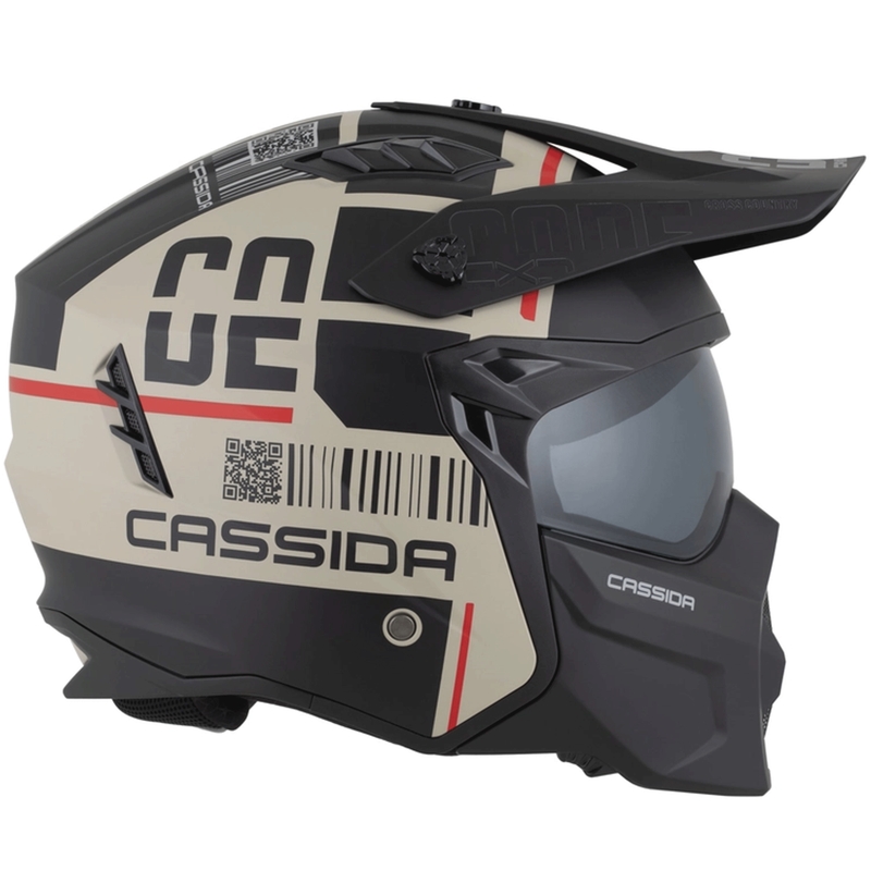 Modulær motorcykelhjelm Cassida Cross Country Code mat sand-sort-rød