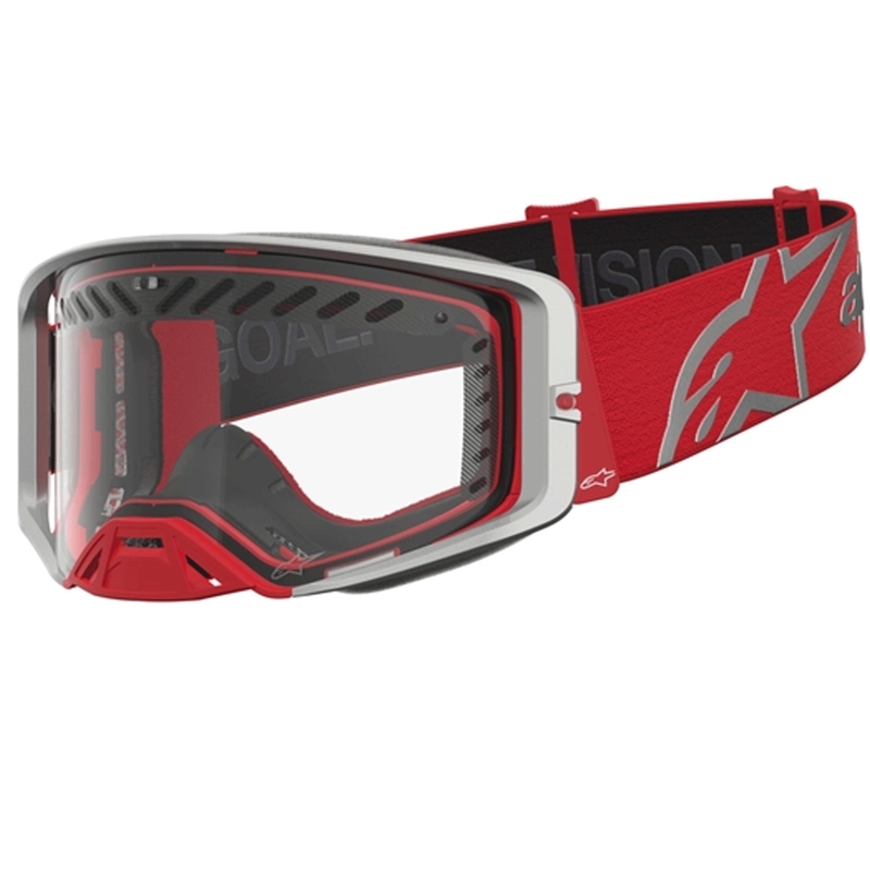 Alpinestars Supertech Dura Air Fluid motocrossbriller rød-sølv med klar plexiglas