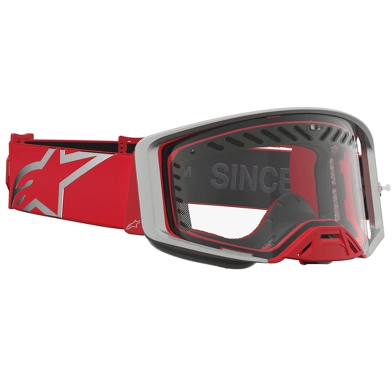 Alpinestars Supertech Dura Air Fluid motocrossbriller rød-sølv med klar plexiglas