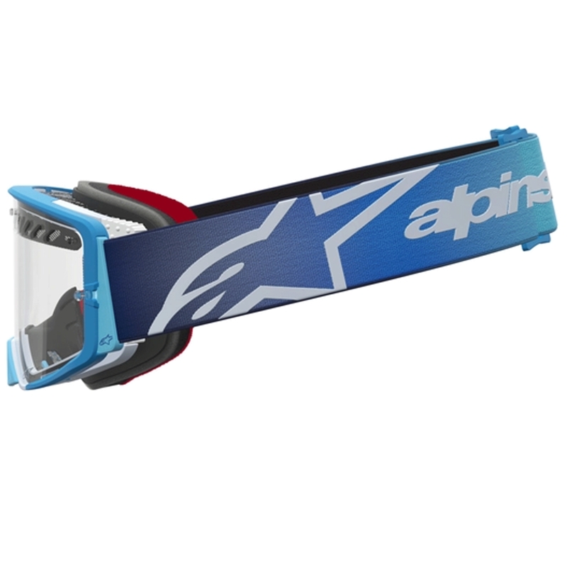 Alpinestars Supertech Dura Air Fluid blå-sølv motocrossbriller med klar plexiglas