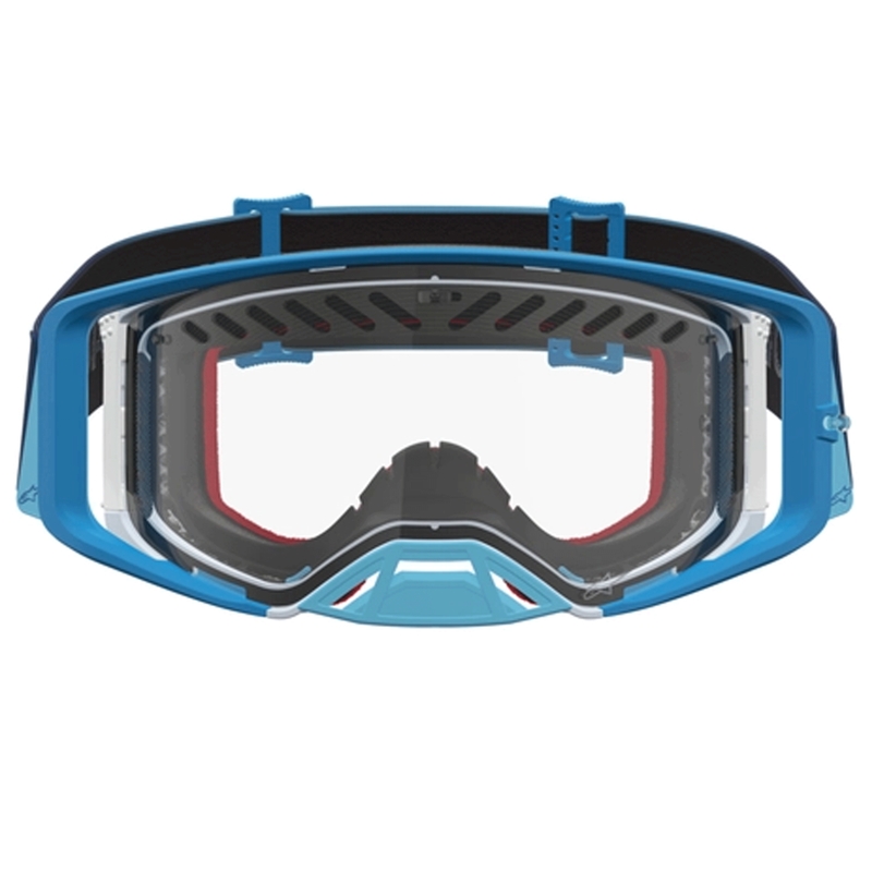 Alpinestars Supertech Dura Air Fluid blå-sølv motocrossbriller med klar plexiglas