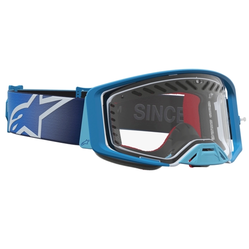 Alpinestars Supertech Dura Air Fluid blå-sølv motocrossbriller med klar plexiglas