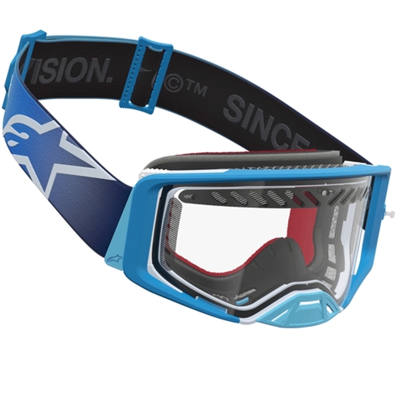 Alpinestars Supertech Dura Air Fluid blå-sølv motocrossbriller med klar plexiglas