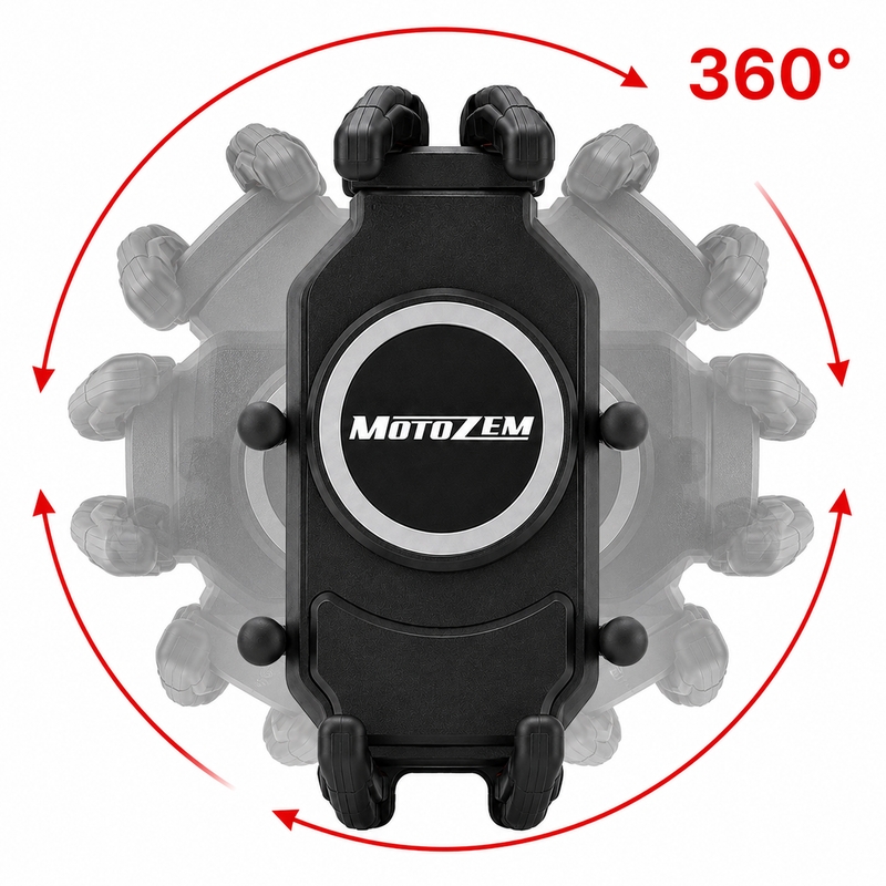 MotoZem Claw PRO antivibrationsholder med trådløs oplader og USB-C-stik, sort