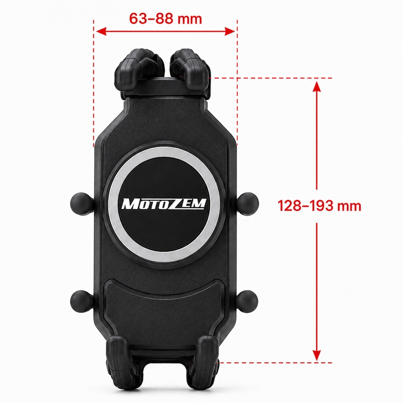 MotoZem Claw PRO antivibrationsholder med trådløs oplader og USB-C-stik, sort