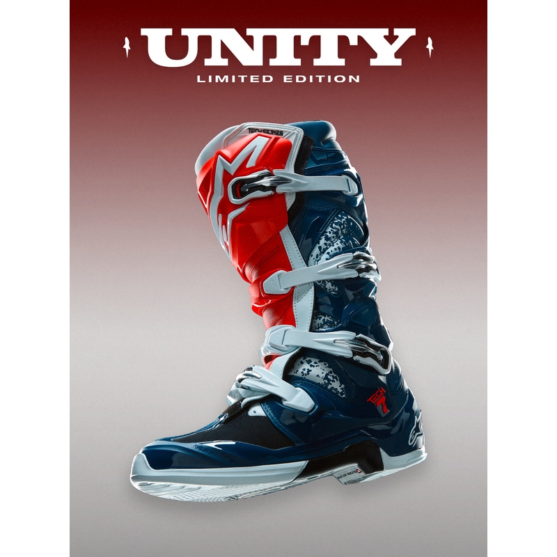 Alpinestars TECH 7 UNITY motocrossstøvler rød-hvid-blå
