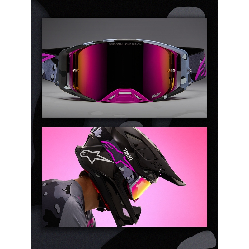 Alpinestars Supertech Lone lilla camo motocrossbriller med spejl, pink plexiglas
