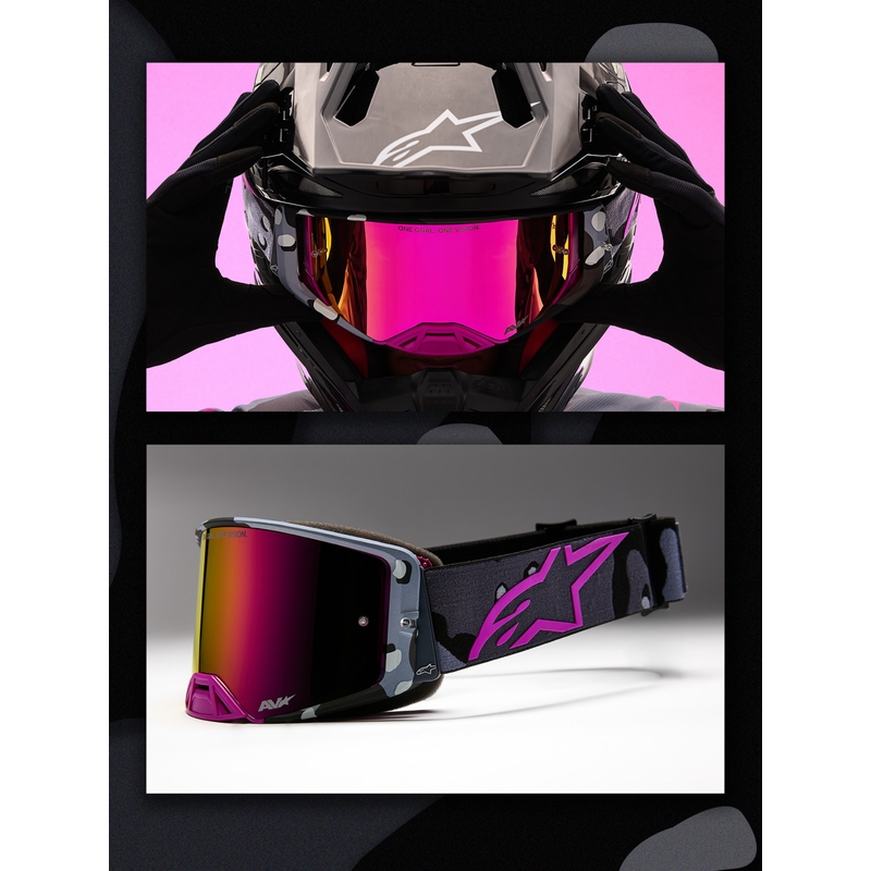 Alpinestars Supertech Lone lilla camo motocrossbriller med spejl, pink plexiglas
