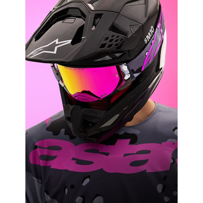 Alpinestars Supertech Lone lilla camo motocrossbriller med spejl, pink plexiglas