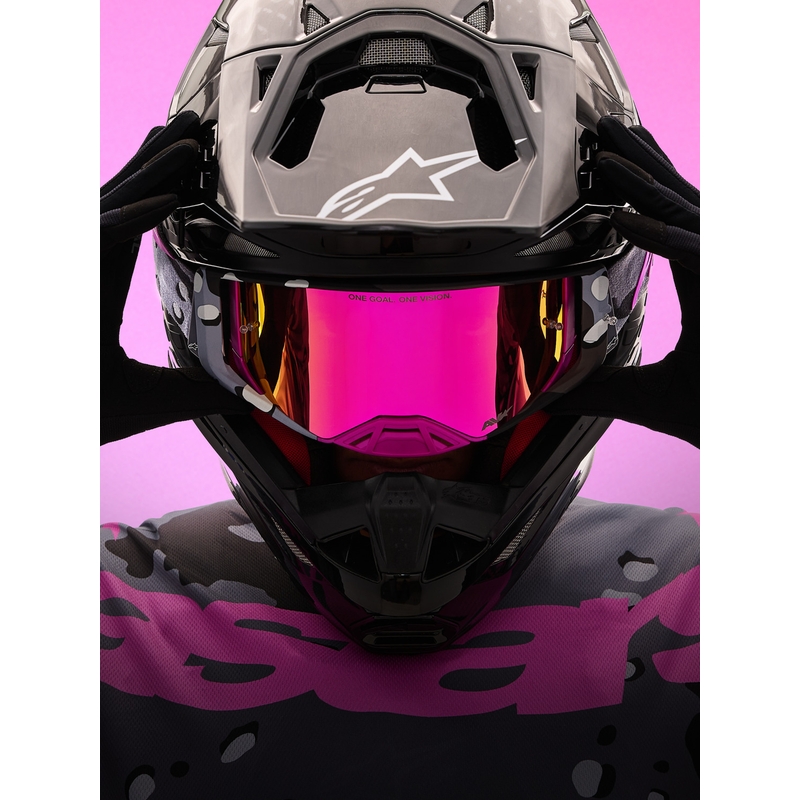 Alpinestars Supertech Lone lilla camo motocrossbriller med spejl, pink plexiglas