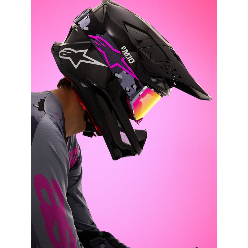 Alpinestars Supertech Lone lilla camo motocrossbriller med spejl, pink plexiglas