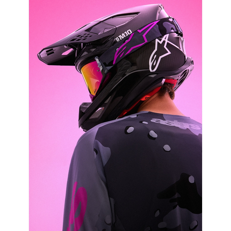 Alpinestars Supertech Lone lilla camo motocrossbriller med spejl, pink plexiglas