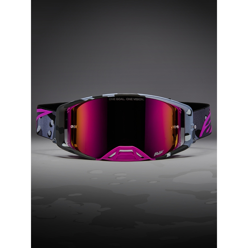 Alpinestars Supertech Lone lilla camo motocrossbriller med spejl, pink plexiglas