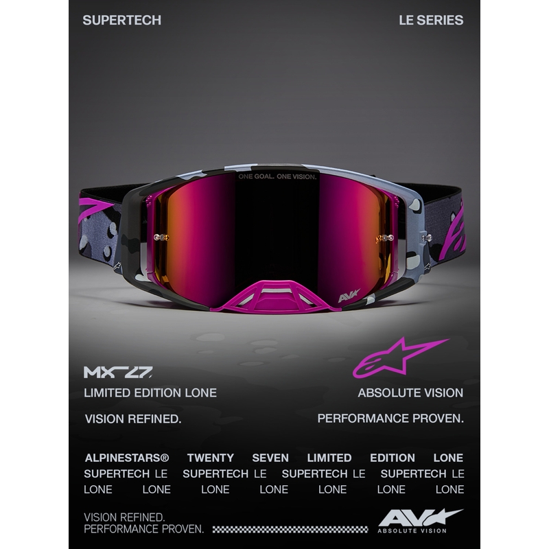 Alpinestars Supertech Lone lilla camo motocrossbriller med spejl, pink plexiglas