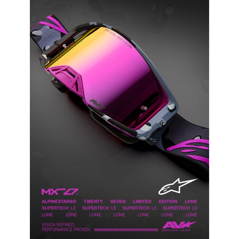 Alpinestars Supertech Lone lilla camo motocrossbriller med spejl, pink plexiglas