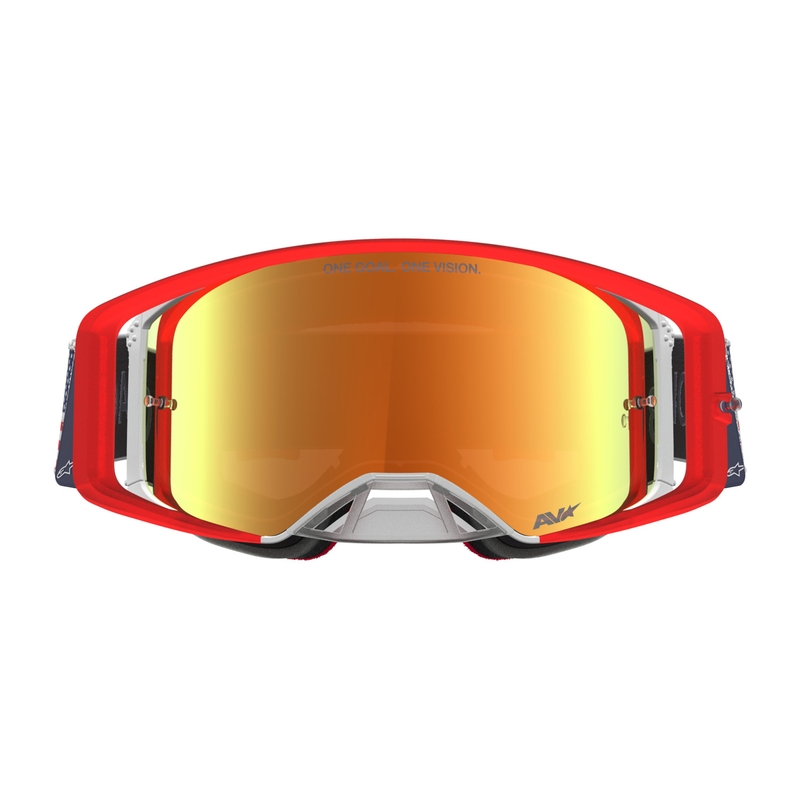 Alpinestars Supertech Fiftyfold motocrossbriller blå-rød-hvid med spejlblank rød plexiglas
