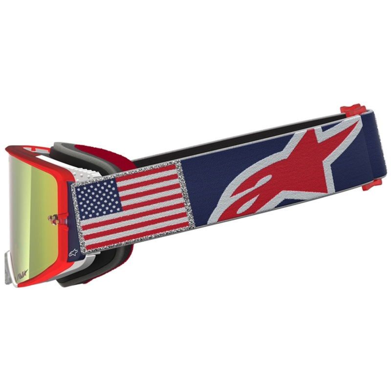 Alpinestars Supertech Fiftyfold motocrossbriller blå-rød-hvid med spejlblank rød plexiglas