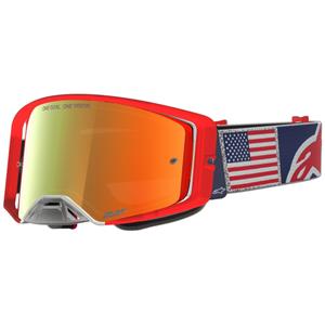 Alpinestars Supertech Fiftyfold motocrossbriller blå-rød-hvid med spejlblank rød plexiglas