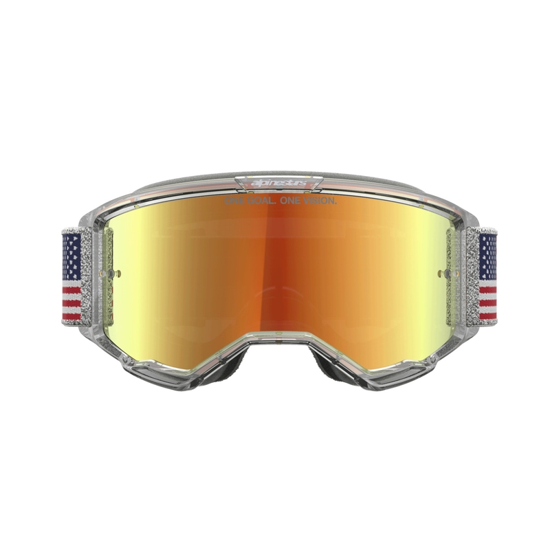 Alpinestars Vision 5 Fiftyfold blå-rød-hvide motocrossbriller med spejlvendt rød linse