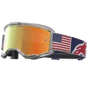 Alpinestars Vision 5 Fiftyfold blå-rød-hvide motocrossbriller med spejlvendt rød linse
