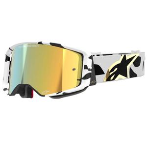 Alpinestars Supertech Corp motocrossbriller i hvid og guld med spejlblank guldlinse