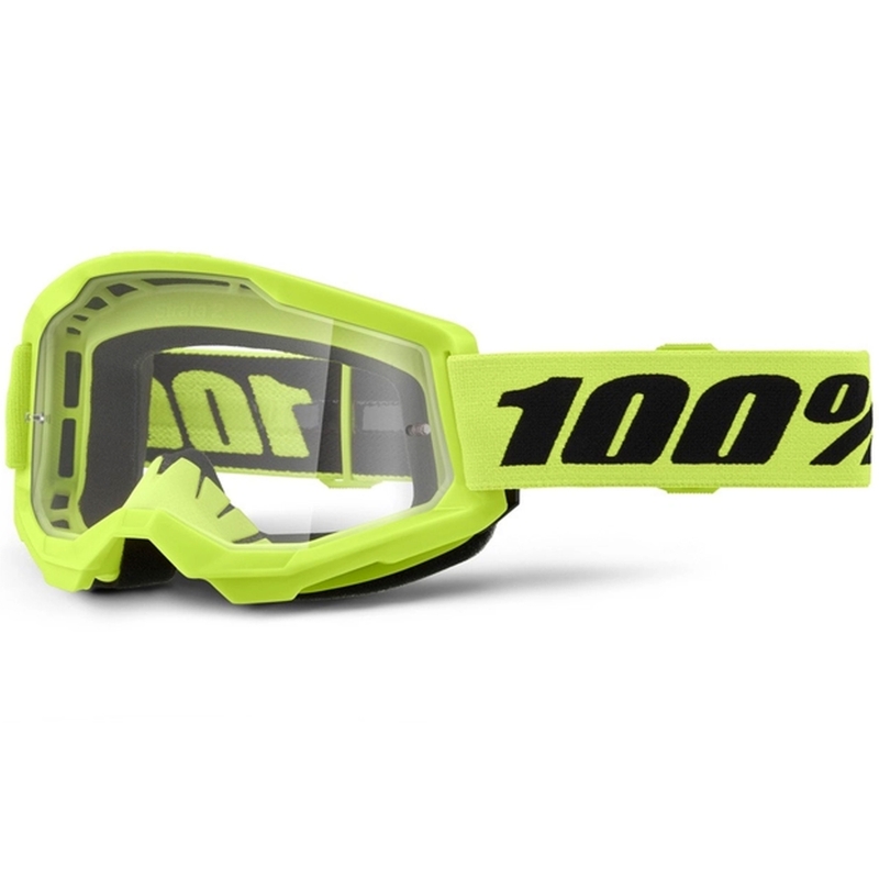 Motocrossbriller 100% STRATA 2 Ny fluogul (klar plexi)